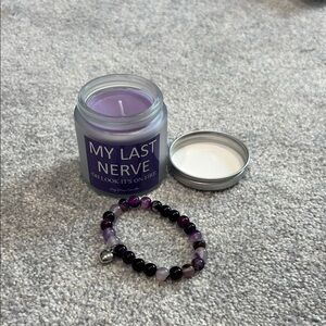 5/$25- Purple and black Beaded Bracelet with Soy Candle